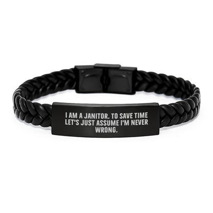 Funny Janitor Gifts for Janitor Men, Interlaced Leather Bracelet with Stainless Steel and PU Leather, Gifts from Family to Janitor Husband on Christmas Unique Gifts - Image 1