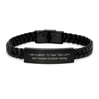 Funny Janitor Gifts from Men, Women, or Coworkers - Unique Interlaced Leather Bracelet for Janitor, 'I Am A Janitor. To Save Time Let's Just Assume I'm Never Wrong.'