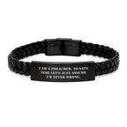 Funny Preacher Gifts from Friends, Christmas Unique Gifts for Preacher Men, Interlaced Leather Preacher Bracelet with Quote