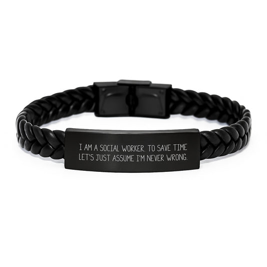Funny Social Worker Gift Ideas, I Am A Social Worker Bracelet, Interlaced Leather Christmas Unique Presents for Men Women Coworkers Family - Image 1