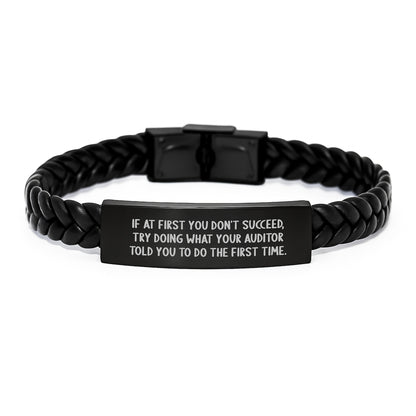 Auditor Humor Gifts from Friends, Funny Quote Interlaced Leather Bracelet for Men, Women, Coworkers, Graduation Unique Gifts, Gifts for Auditor - Image 1