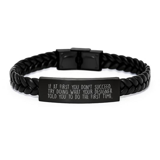 Funny Designer Gifts for Him, Christmas Unique Interlaced Leather Bracelet with Quote, Stainless Steel and PU Leather, Gifts from Family Members - Image 1