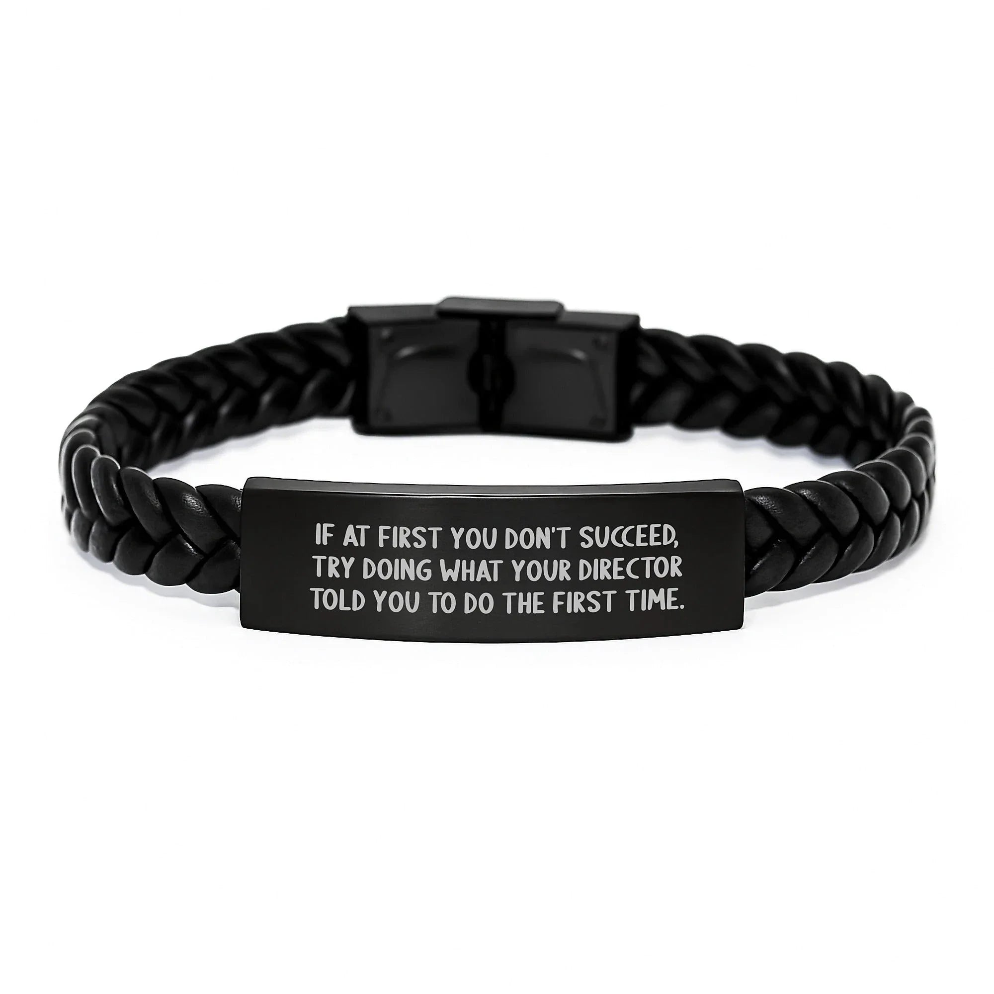 Funny Gifts from Men to Director - 'If At First You Don't Succeed' Interlaced Leather Bracelet for Christmas Unique Presents