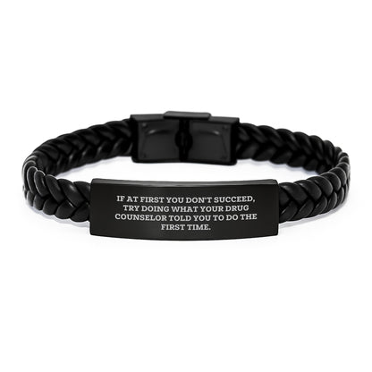 Gifts from Friends, Funny Drug Counselor Quote Interlaced Leather Bracelet for Men, Christmas Unique Gift for Drug Counselor - Image 1