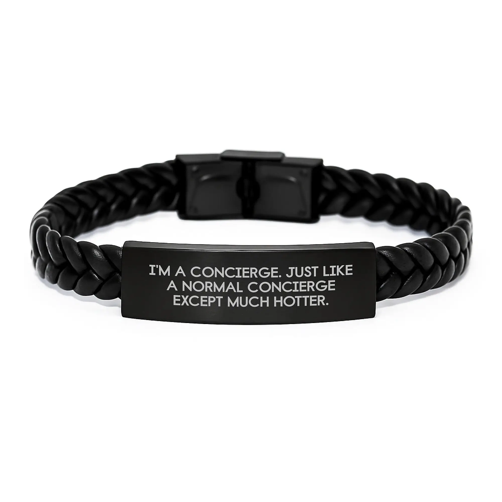 Funny Concierge Gifts, Interlaced Leather Bracelet for Graduation, Unique Men Gifts from Concierge to Best Friends - Image 1