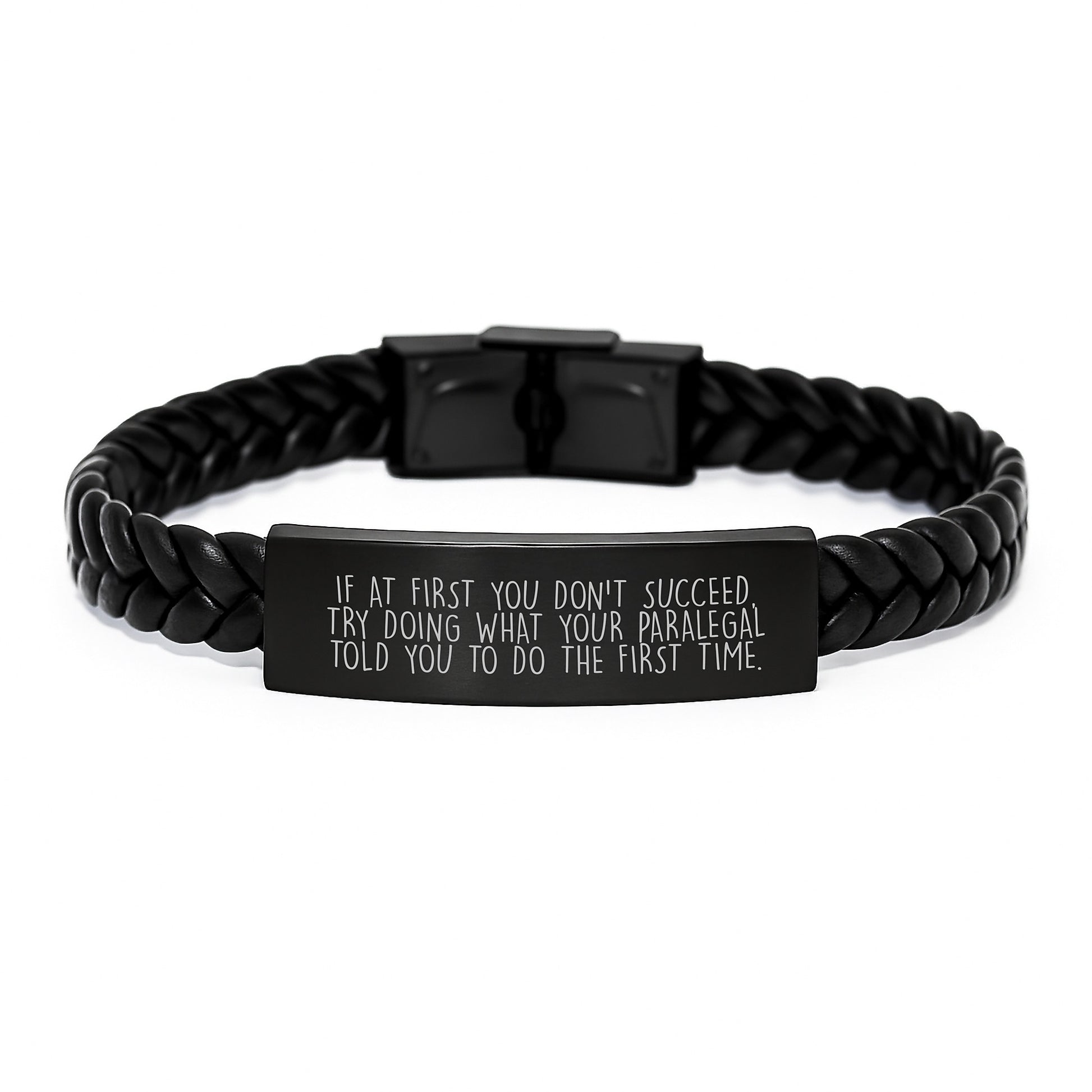 Funny Paralegal Gifts from Men to Friends - Interlaced Leather Bracelet with Quote - Image 1