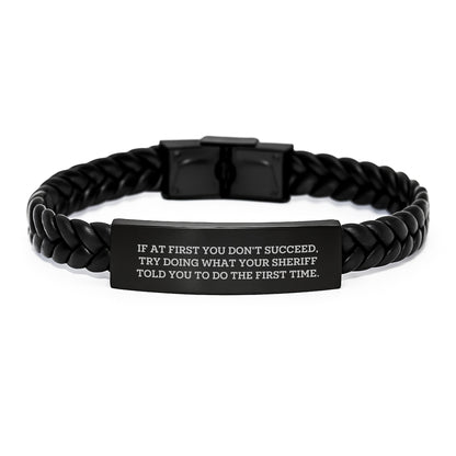 Funny Sheriff Christmas Unique Gifts for Men, Gifts from Family to Sheriff Interlaced Leather Bracelet, Sheriff Inspired Jewelry, Sheriff Office Unique Gifts - Image 1