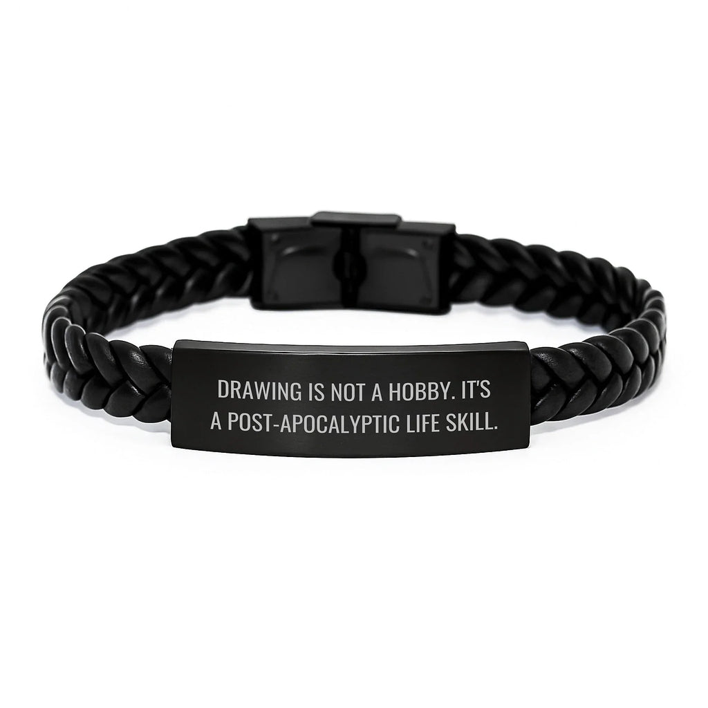 Drawing Enthusiast Gifts from Men to Friends - Funny 'Drawing Is Not A Hobby' Interlaced Leather Bracelet, Christmas Unique Presents for Women - Stainless Steel and PU Leather
