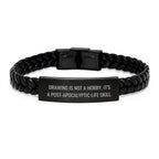 Drawing Enthusiast Gifts from Men to Friends - Funny 'Drawing Is Not A Hobby' Interlaced Leather Bracelet, Christmas Unique Presents for Women - Stainless Steel and PU Leather