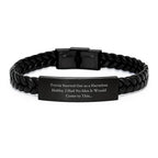 Trivia Gifts from Friends for Men's Graduation Unique Trivia Interlaced Leather Bracelet, 'Trivia Started Out As A Harmless Hobby. I Had No Idea It Would Come To This...' Quote