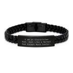 Electrician Gifts for Men, Unique Interlaced Leather Bracelet from Dad, Funny Quote Inspired