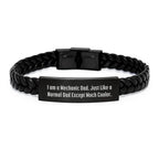 Mechanic Gifts from Dad, 'I Am A Mechanic Dad. Just Like A Normal Dad Except Much Cooler.' Interlaced Leather Bracelet for Men, Graduation Unique Gifts from Family