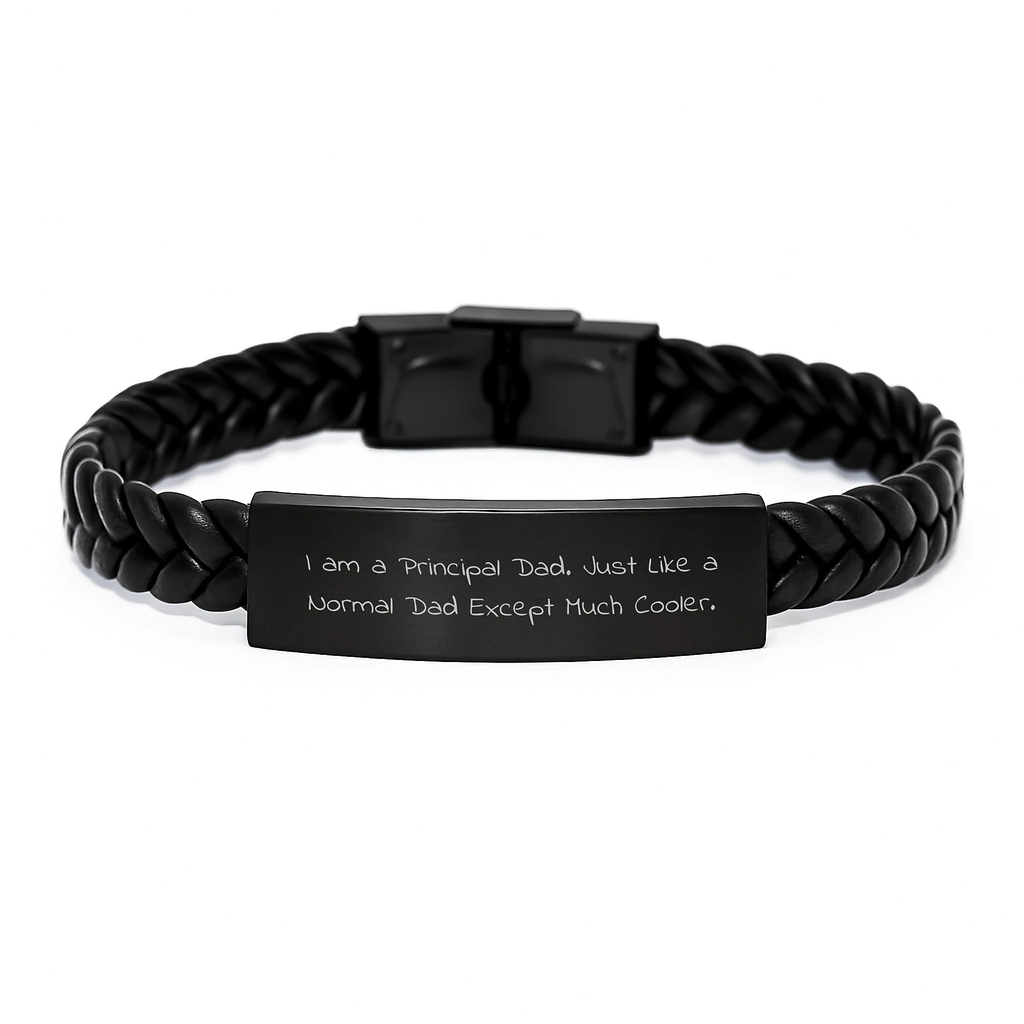 Funny Principal Dad Gifts from Men to Graduation Unique Principal Gifts, Interlaced Leather Bracelet for Principal, 'I Am A Principal Dad' Quote