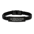 Funny Respiratory Therapist Gifts for Men - Interlaced Leather Bracelet Gifts from Dad, Christmas Unique Presents for Respiratory Therapist Dads Who Are Much Cooler