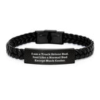 Truck Driver Gifts, Interlaced Leather Bracelets for Men - 'I Am A Truck Driver Dad' Engraved Stainless Steel, PU Leather, 7.87 inches, Unique Graduation Gift from Family