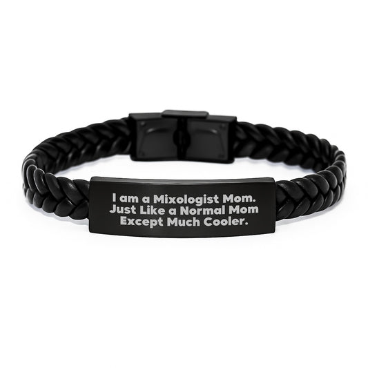 Funny Mixologist Gifts from Mom - Unique Interlaced Leather Christmas Bracelet for Women - I Am A Mixologist Mom Quotes - Image 1