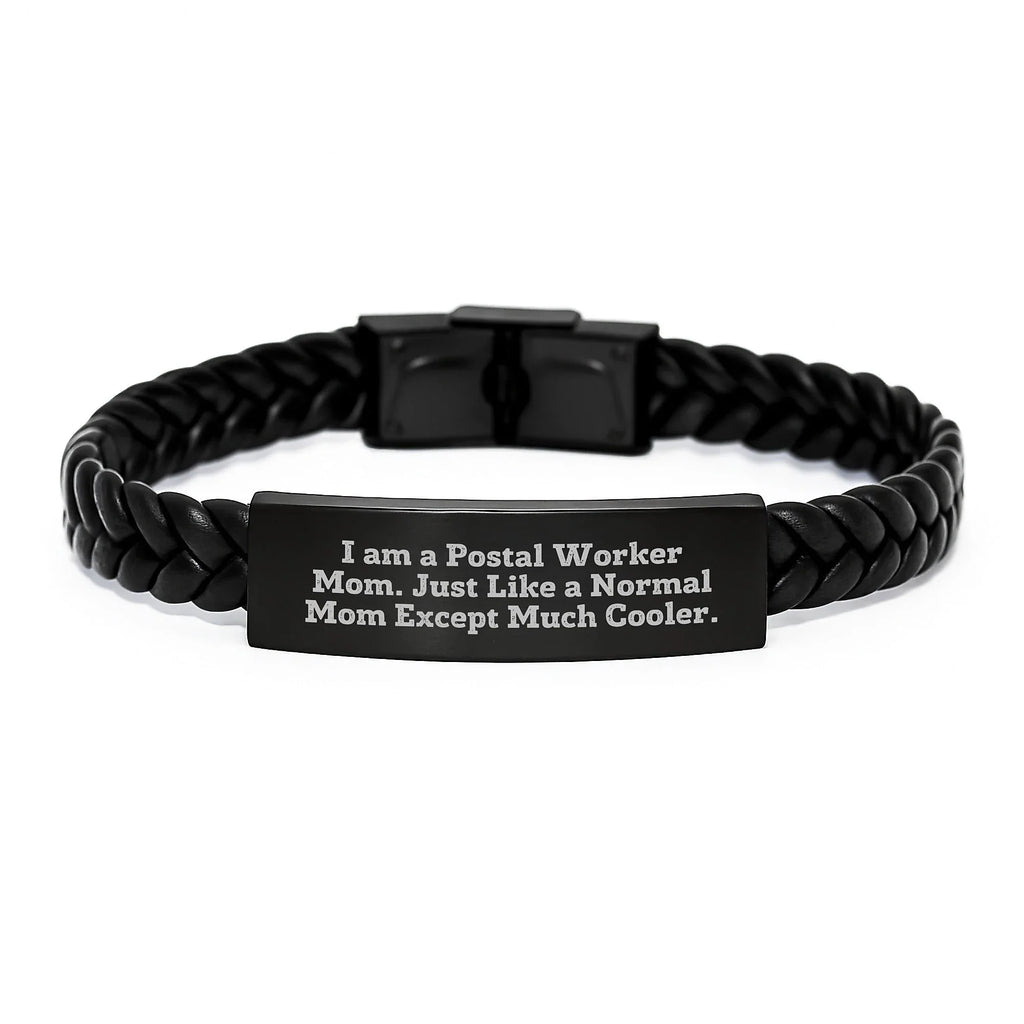 Christmas Unique Gifts for Postal Worker Mom - Funny Interlaced Leather Bracelet with Engraved Stainless Steel, Gifts from Family to Postal Worker
