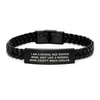 School Bus Driver Mom Gifts, Funny Interlaced Leather Bracelet, Gifts from Mom to School Bus Driver, 'I Am A School Bus Driver Mom' Graduation Unique Gifts