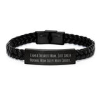 Therapist Mom Gifts for Graduation - Interlaced Leather Bracelet, Engraved Stainless Steel, 'I Am A Therapist Mom' - Gifts from Friends, Coworkers, Family for Therapist