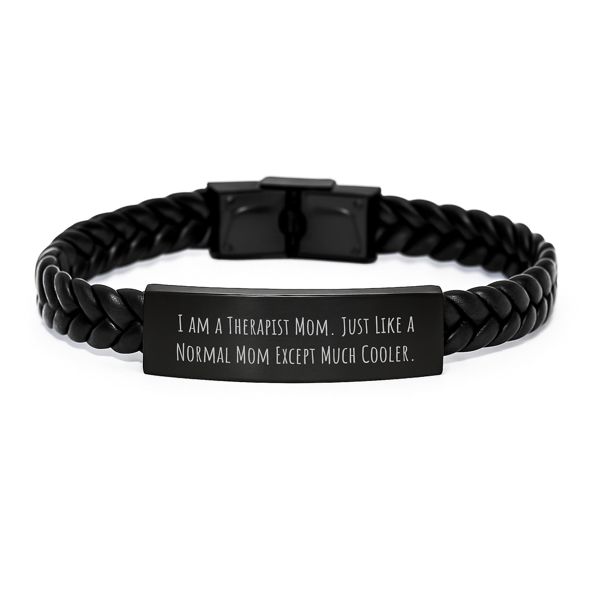 Therapist Mom Gifts for Graduation - Interlaced Leather Bracelet, Engraved Stainless Steel, 'I Am A Therapist Mom' - Gifts from Friends, Coworkers, Family for Therapist - Image 1