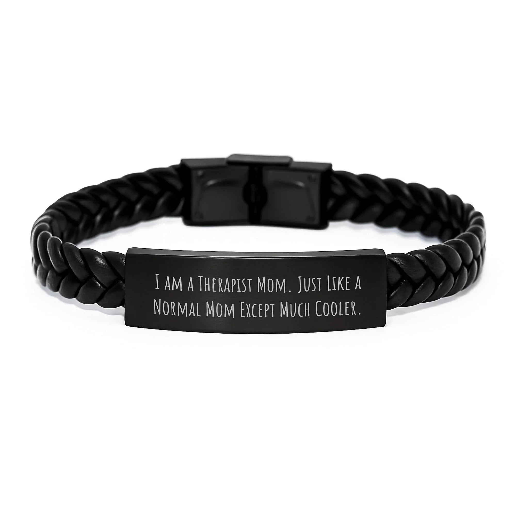 Therapist Mom Gifts for Graduation - Interlaced Leather Bracelet, Engraved Stainless Steel, 'I Am A Therapist Mom' - Gifts from Friends, Coworkers, Family for Therapist