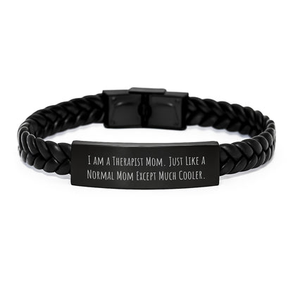 Therapist Mom Gifts for Graduation - Interlaced Leather Bracelet, Engraved Stainless Steel, 'I Am A Therapist Mom' - Gifts from Friends, Coworkers, Family for Therapist - Image 1