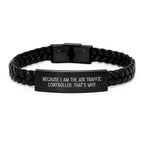 Air Traffic Controller Gifts, Interlaced Leather Bracelet, Funny Quote, Graduation Unique Gifts from Men to Air Traffic Controller Friends