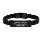Funny Mechanical Engineer Gifts from Friends - Interlaced Leather Bracelet for Men, Because I Am The Mechanical Engineer. That's Why., Graduation Unique Gifts