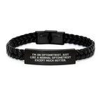 Funny Gift for Optometrist, Birthday Unique Gifts for Men, Interlaced Leather Bracelet with Hot Optometrist Quote, Stylish Accessories for Friends and Family - Image 1