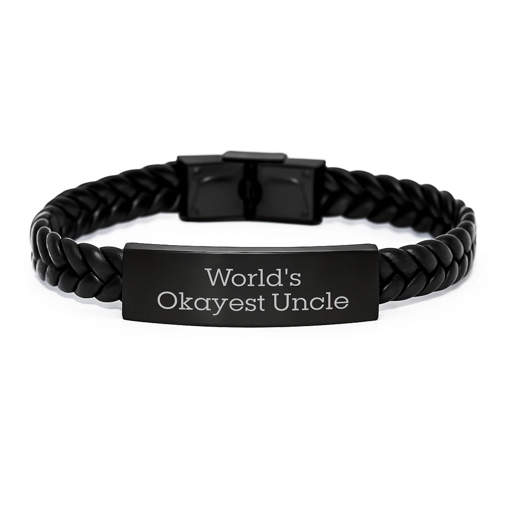 Funny 'World's Okayest Uncle' Gifts from Family, Unique Interlaced Leather Bracelet for Men, Christmas Unique Presents