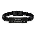 Funny 'World's Okayest Uncle' Gifts from Family, Unique Interlaced Leather Bracelet for Men, Christmas Unique Presents