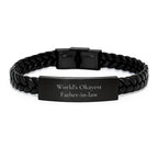 Funny Father-in-law Gifts, Unique Interlaced Leather Bracelet for Men, World's Okayest Dad, Gifts from Family, Christmas Unique Gifts