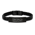 Funny CFO Gifts for Men Women Friends Coworkers from Men Women Friends Coworkers - Interlaced Stainless Steel and PU Leather Bracelet with Christmas Unique Gifts