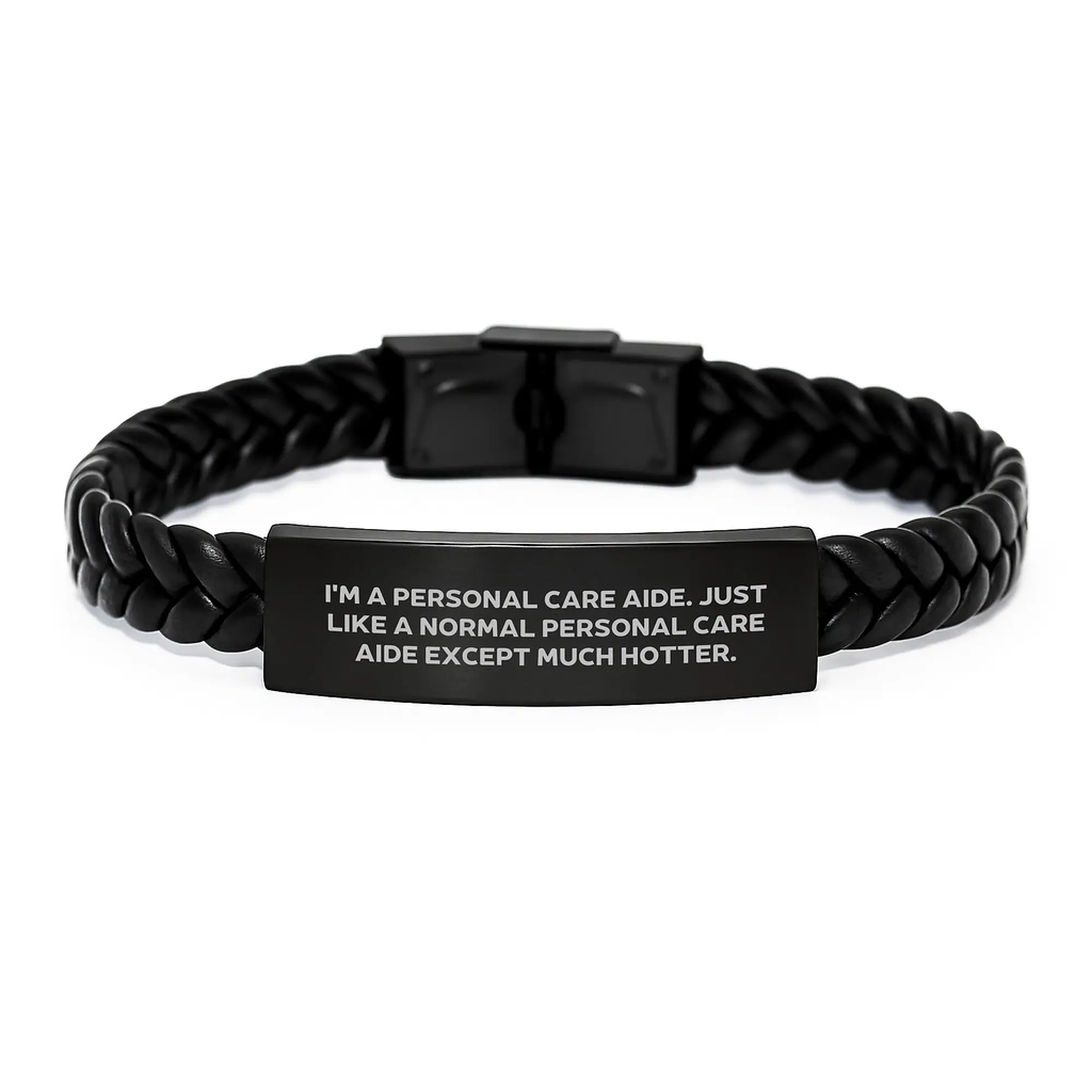 Funny Personal Care Aide Gifts, Graduation Unique Gifts for Personal Care Aide, Interlaced Leather Bracelet with Stainless Steel Engraving, Gifts from Friends or Family - Image 1