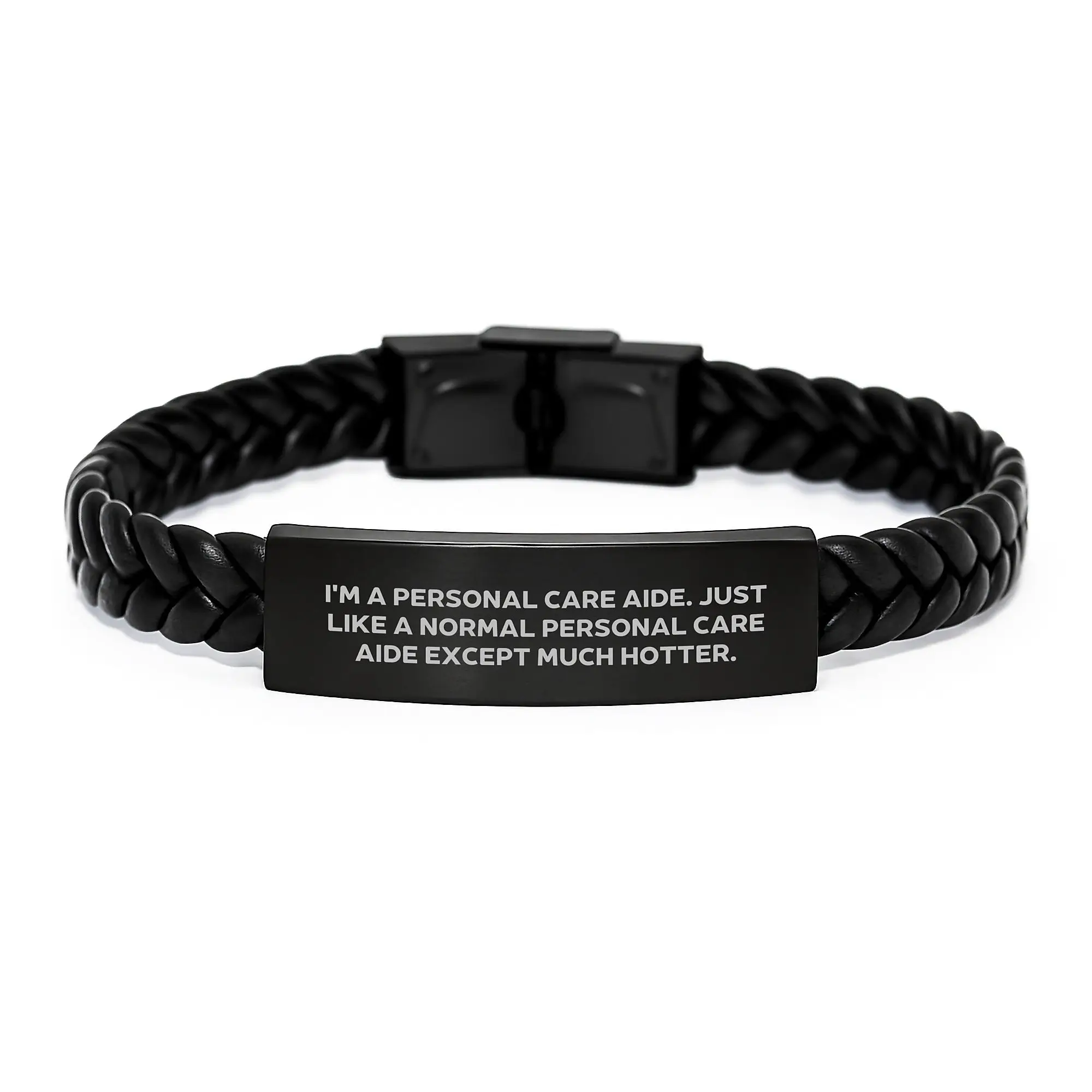 Funny Personal Care Aide Gifts, Graduation Unique Gifts for Personal Care Aide, Interlaced Leather Bracelet with Stainless Steel Engraving, Gifts from Friends or Family - Image 1