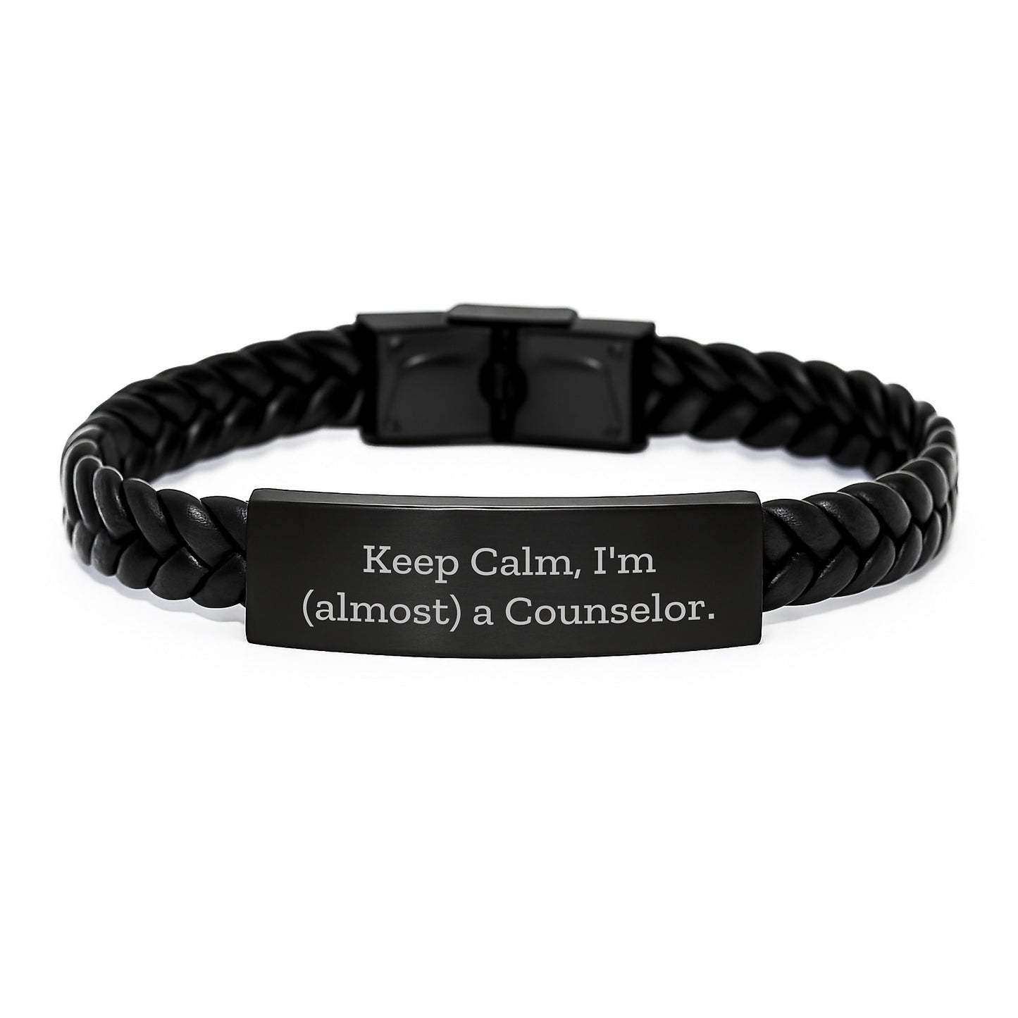 Funny Counselor Gifts from Friends, Interlaced Leather Bracelet for Counselor, Keep Calm I'm Almost a Counselor - Image 1
