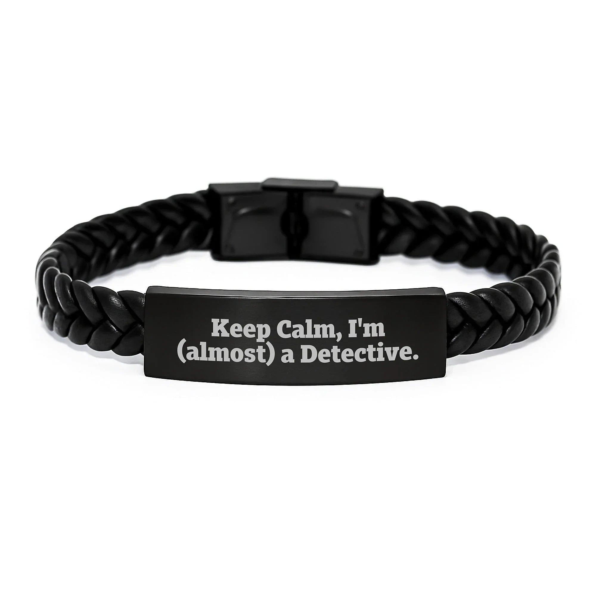 Funny Detective Gift, Interlaced Leather Bracelet, Gifts from Friends for Men, Keep Calm I'm almost A Detective, Christmas Unique