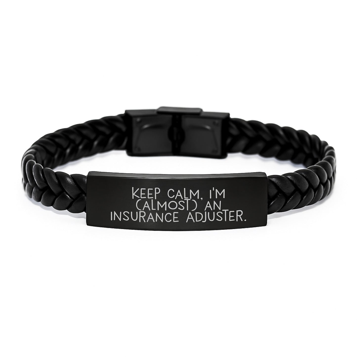 Funny Insurance Adjuster Gifts from Friends - Interlaced Leather Bracelet for Men, Keep Calm almost Insurance Adjuster Christmas Unique Presents - Image 1