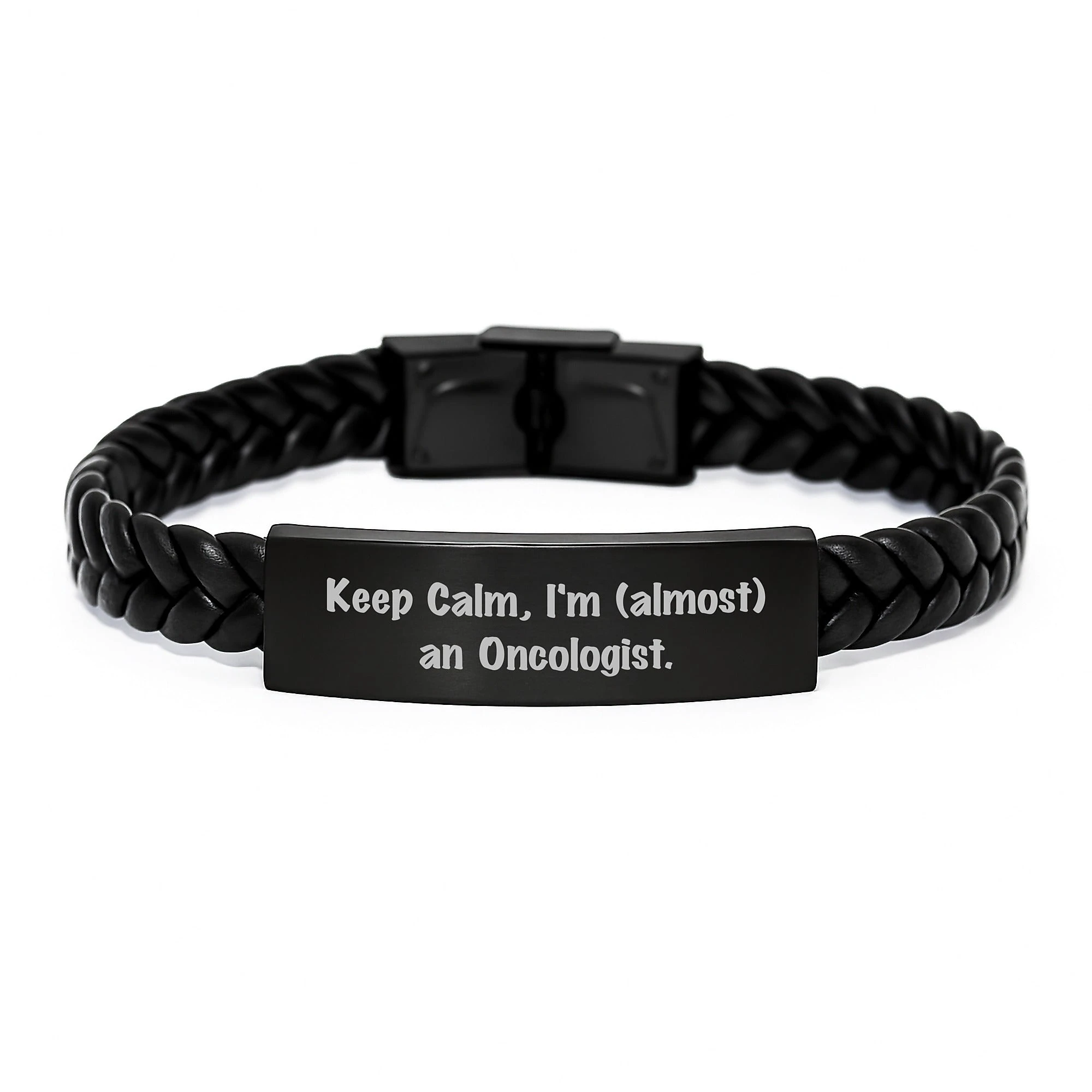 Funny Oncologist Gifts from Friends for Oncologist, Keep Calm Interlaced Leather Bracelet, Christmas Unique Gifts for Oncologist