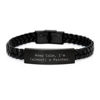 Funny Painter Gifts for Men, Keep Calm I'm Almost a Painter Interlaced Leather Bracelet for Christmas Unique Gifts from Friends to Painter