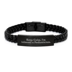 Funny Pediatrician Gifts from Family, Personalized Interlaced Leather Bracelet 'Keep Calm, I'm (almost) A Pediatrician', Unique Christmas Unique Gifts for Pediatrician Men Women Friends Coworkers