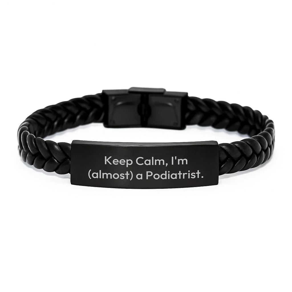 Funny Quote Podiatrist Gifts, Christmas Unique Interlaced Leather Bracelet for Men, Women, Friends, Coworkers, Family - 'Keep Calm, I'm (almost) A Podiatrist.'