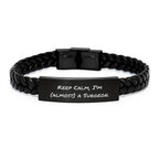 Funny Surgeon Gifts from Friends, 'Keep Calm, I'm (almost) A Surgeon.' Interlaced Leather Birthday Unique Gifts for Surgeon, Men, or Women