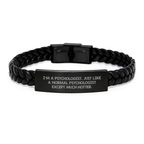 Unique Graduation Gifts from Friends for Psychologist Men Interlaced Leather Bracelet Funny Quote - Image 1