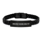 Funny Analyst Gifts from Men to Friends, Amazing F--king Analyst Christmas Unique Interlaced Leather Bracelet for Analyst