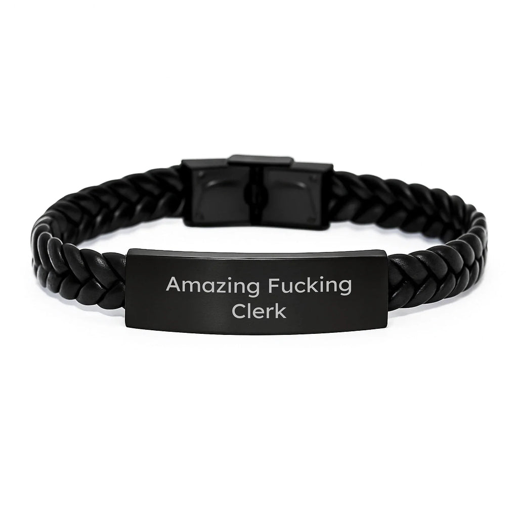 Funny Clerk Gifts, Interlaced Leather Bracelet for Men, Christmas Unique Presents from Friends to Clerk