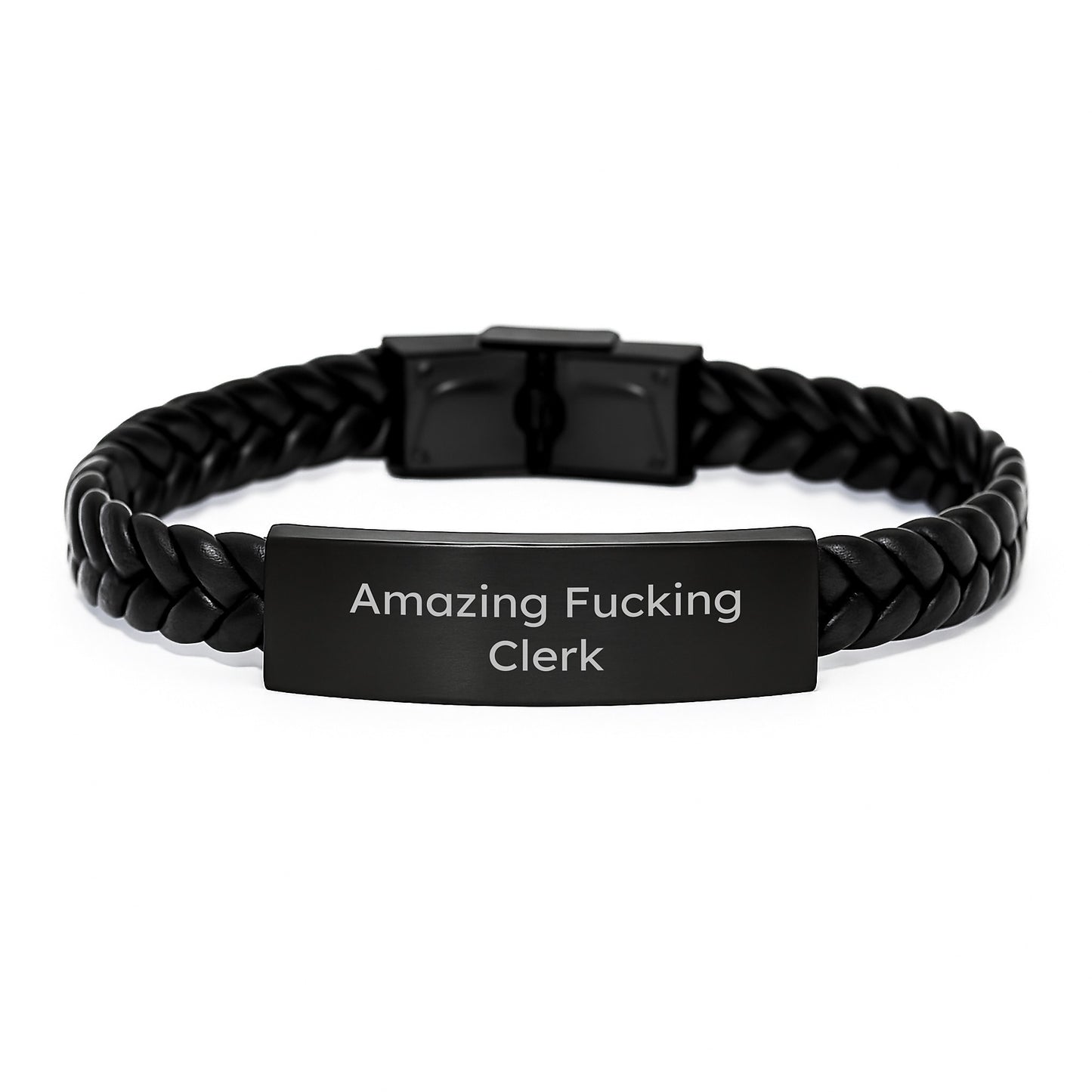 Funny Clerk Gifts, Interlaced Leather Bracelet for Men, Christmas Unique Presents from Friends to Clerk - Image 1