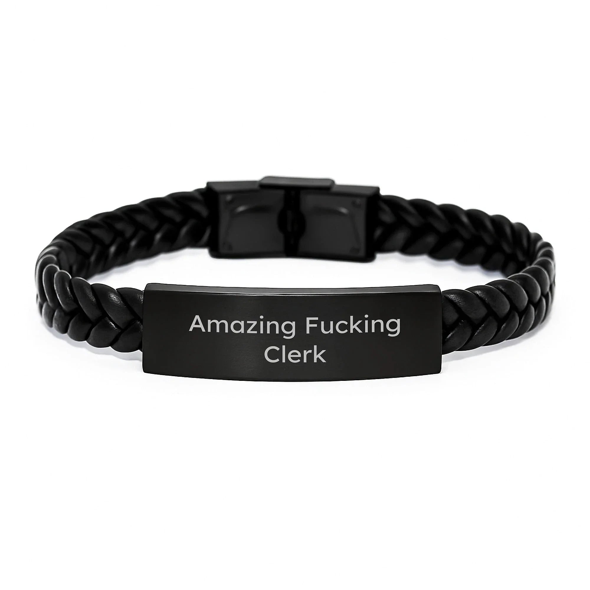 Funny Clerk Gifts, Interlaced Leather Bracelet for Men, Christmas Unique Presents from Friends to Clerk