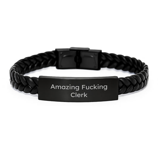 Funny Clerk Gifts, Interlaced Leather Bracelet for Men, Christmas Unique Presents from Friends to Clerk - Image 1