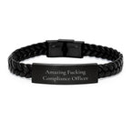 Funny Compliance Officer Gifts from Men to Compliance Officer, Amazing F--king Compliance Officer Interlaced Leather Bracelet for Graduation, Unique Gifts for Compliance Officer